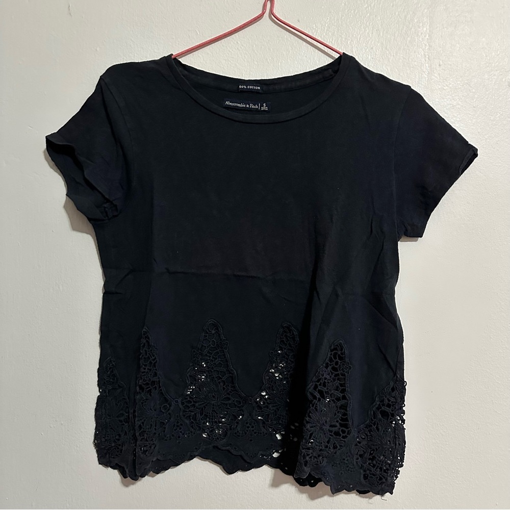 Abercrombie and Fitch Kids Navy T-Shirt with Lace Detailing Size S